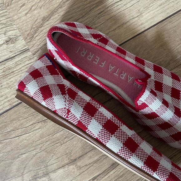Rothy’s The Loafers Marta Ferri Red and White Gingham Wood Sole LIMITED EDITION - Picture 4 of 6